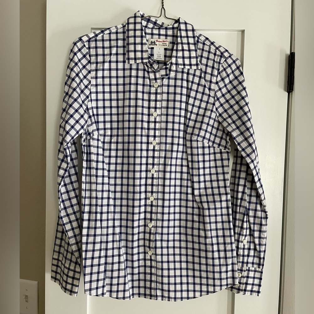 Womens jcrew Thomas mason windowpane purple and white dress shirt size 2